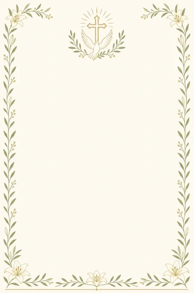 Dove Radiance marriage biodata template — olive branches, lilies and a restrained cross motif