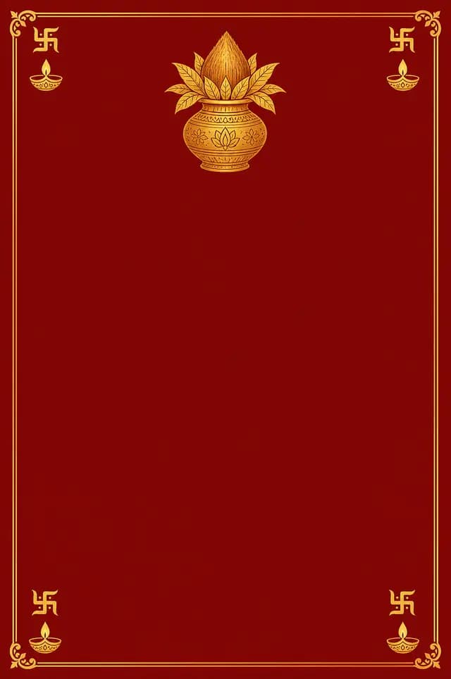 Kalash Red marriage biodata template — a deity emblem above a traditional border