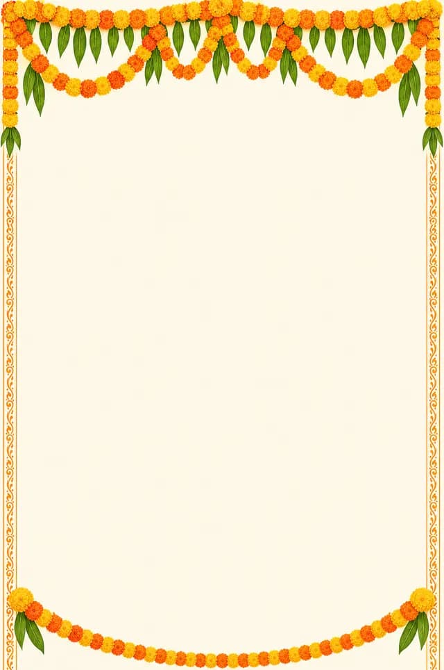Marigold Toran marriage biodata template — watercolour blooms and fine botanical borders